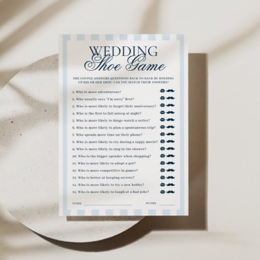 Carte de jeu de chaussures de mariage rayée bleue