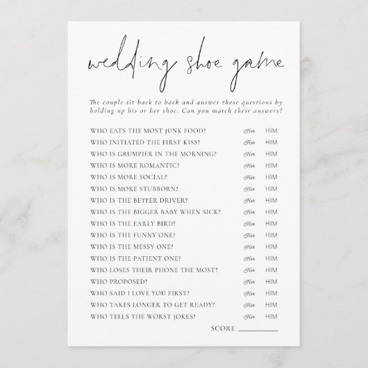 Carte de jeu de chaussures Mariage moderne Script (Devant)