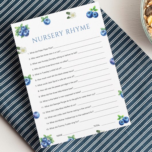 Carte de jeu de comptine pour la baby shower Blueb