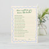Carte de jeu de devinette de mariage à écriture fa (Debout devant)