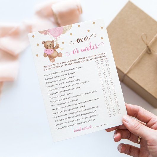 Carte de jeu de devinette Over ou Under pour Baby