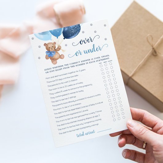Carte de jeu de devinette Over ou Under pour Baby