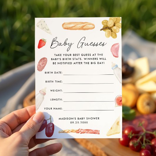 Carte de jeu de devinette pour Baby Shower Charcut