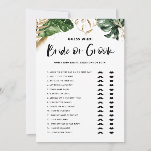 Carte de jeu de devinette tropical pour enterremen (Devant)