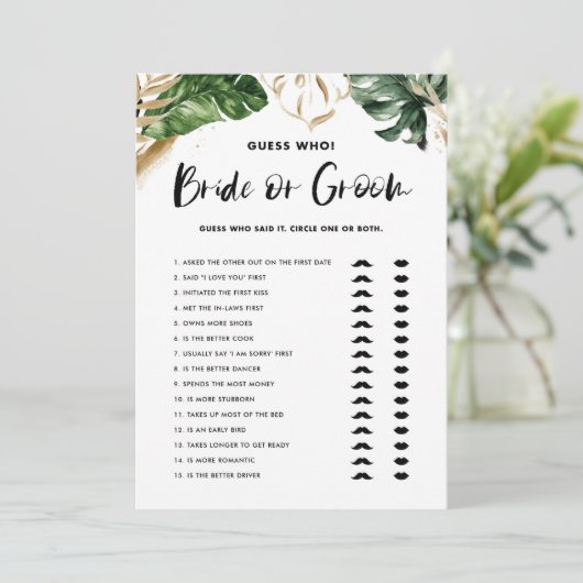 Carte de jeu de devinette tropical pour enterremen (Debout devant)