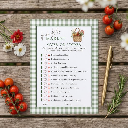 Carte de jeu de douche de mariage Gingham Market O