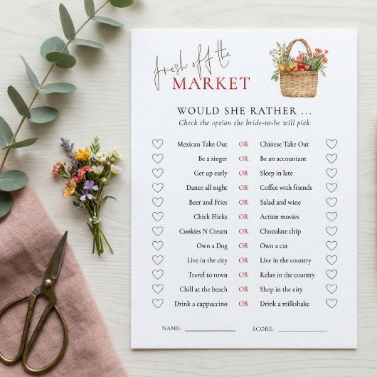 Carte de jeu de douche de mariage Would She Rather