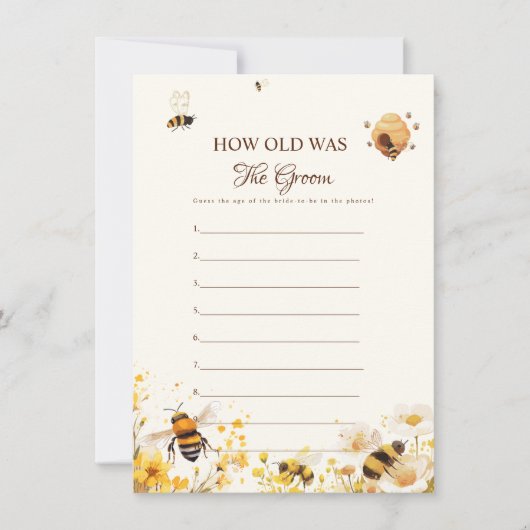 Carte de jeu de douche de marié Abeille Quel âge a (Devant)