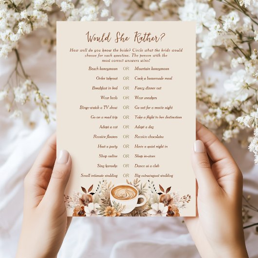 Carte de jeu de douche de mariée au café 'Would Sh