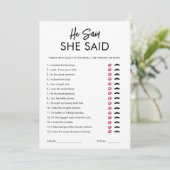 Carte de jeu de douche de mariée moderne Il a dit, (Debout devant)