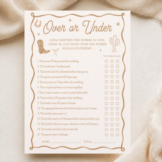 Carte de jeu de douche de mariée occidentale Plus 