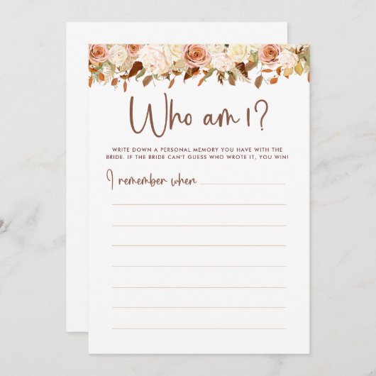 Carte de jeu de douche nuptiale Boho Flowers Fall (Devant / Derrière)