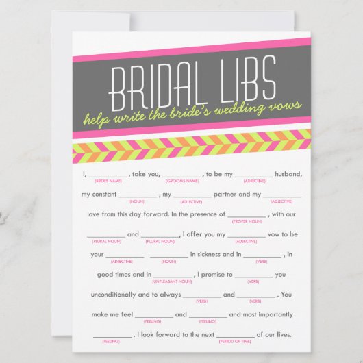 Carte de jeu de fête de Bachelorette Bridal Libs ( (Devant)
