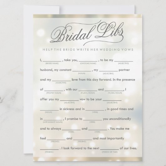 Carte de jeu de fête de bachelorette Bridal Libs ( (Devant)