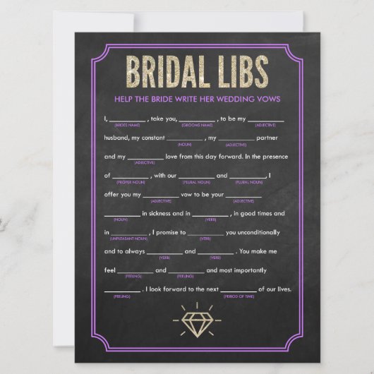 Carte de jeu de fête de bachelorette Bridal Libs ( (Devant)