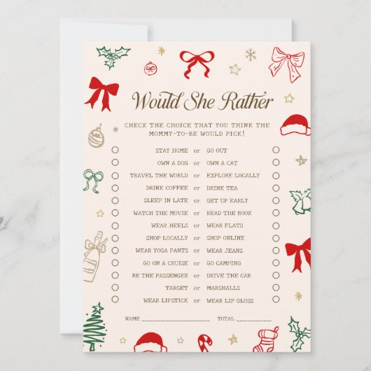 Carte de jeu de fête de bébé de Noël 'Préférerait- (Devant)