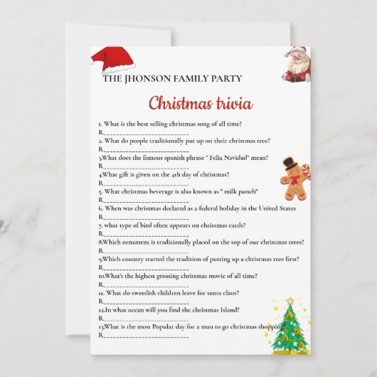 Carte de jeu de fête de Noël en famille (Devant)