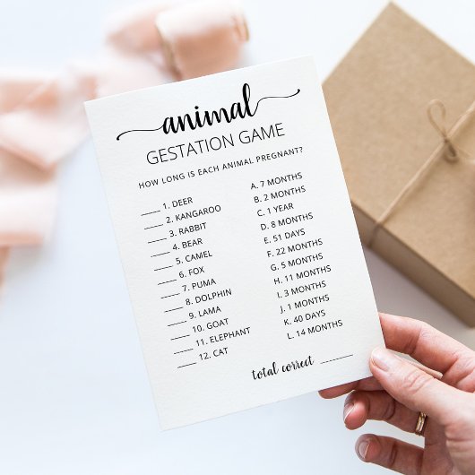 Carte de jeu de gestation animale avec réponses po
