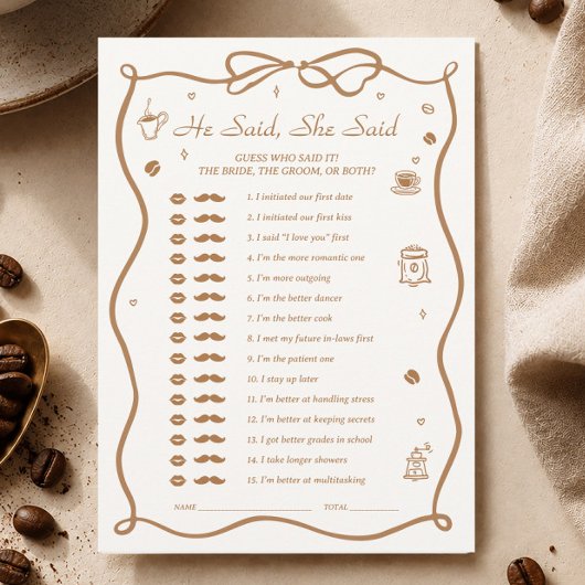 Carte de jeu de mariage Café 'Il a dit, elle a dit