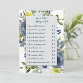Carte de jeu de mariage floral bleu jaune (Debout devant)