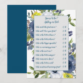 Carte de jeu de mariage floral bleu jaune (Devant / Derrière)