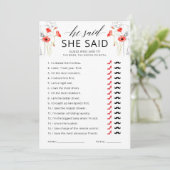 Carte de jeu de mariage floral 'Il a dit, elle a d (Debout devant)
