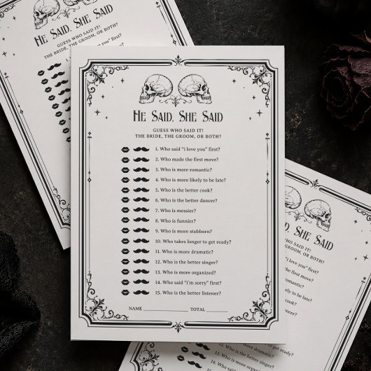Carte de jeu de mariage gothique 'Il a dit, Elle a