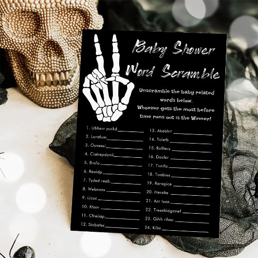 Carte de jeu de mots mêlés pour Baby Shower Hallow