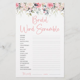 Carte de jeu de mots mêlés pour la mariée   Blush 