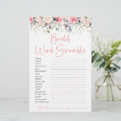 Carte de jeu de mots mêlés pour mariage | Blush Fl (Debout devant)