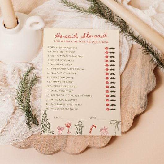 Carte de jeu de Noël 'Il a dit, Elle a dit'