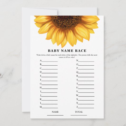 Carte de jeu de nom de douche bébé tournesol d'aut (Devant)