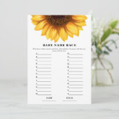 Carte de jeu de nom de douche bébé tournesol d'aut (Debout devant)