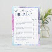 Carte de jeu de questionnaire de douche de mariage (Debout devant)