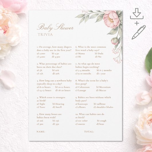 Carte de jeu de quiz de baby shower imprimable 'In