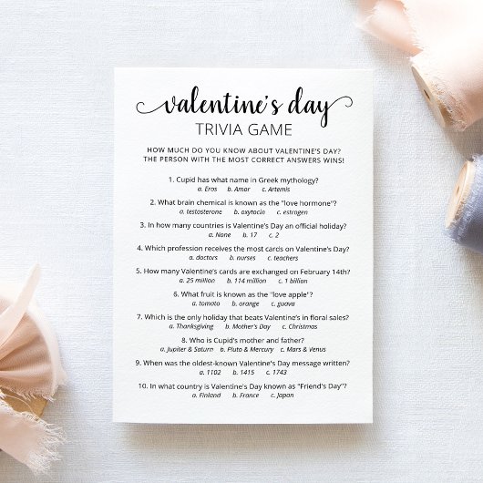 Carte de jeu de quiz de la Saint-Valentin avec rép