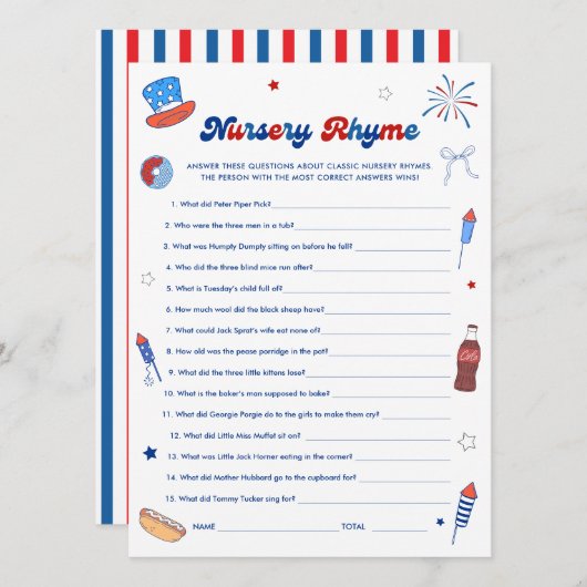 Carte de jeu de rime pour bébé pour la douche de b (Devant / Derrière)