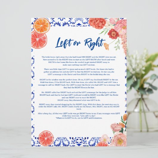 Carte de jeu de salle de mariage à gauche ou à dro (Debout devant)