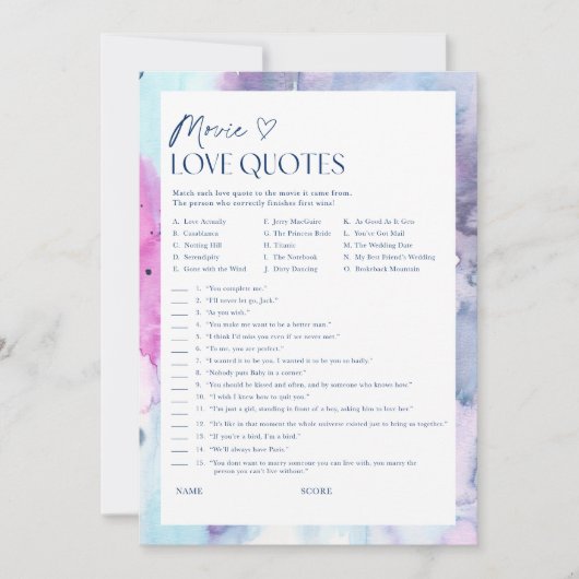 Carte de jeu de shower de mariage avec des citatio (Devant)
