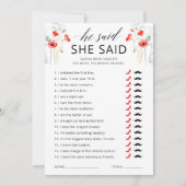 Carte de jeu de shower de mariage floral 'Il a dit (Devant)