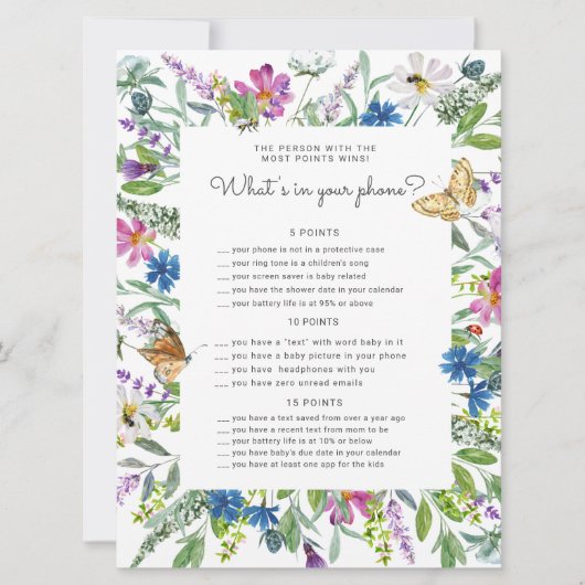 Carte de jeu de téléphone à Baby shower floral lar (Devant)