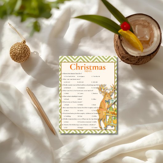 Carte de jeu de trivia de Noël tropical