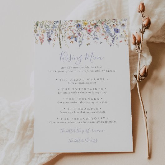 Carte de jeu du Mariage fleur sauvage Kissing Menu