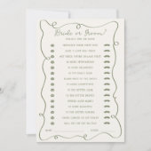Carte de jeu écrite à la main Vert Sauge Mariée ou (Devant)