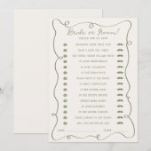 Carte de jeu écrite à la main Vert Sauge Mariée ou (Devant / Derrière)