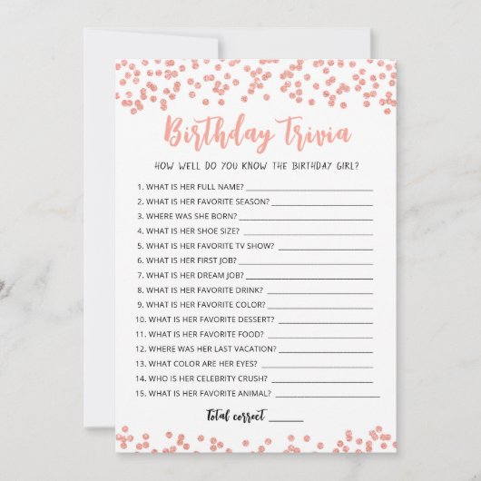 Carte de jeu Editable Birthday Trivia (Devant)