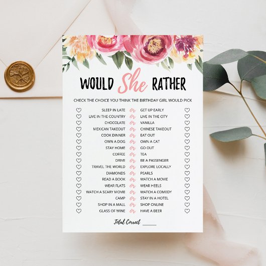 Carte de jeu éditable 'Would She Rather' pour anni