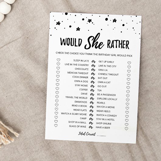 Carte de jeu éditable 'Would She Rather' pour anni