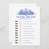 Carte de jeu Fête des mariées à thé floral bleu et (Devant / Derrière)