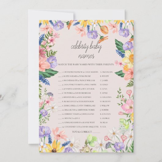 Carte de jeu fleur sauvage Spring Celebrity Baby N (Devant)